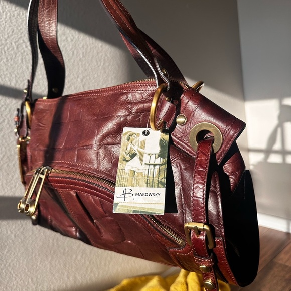 Big brown slouchy Elegant Leather Handbag y2k shoulder bag croc embossed purse - Picture 5 of 16